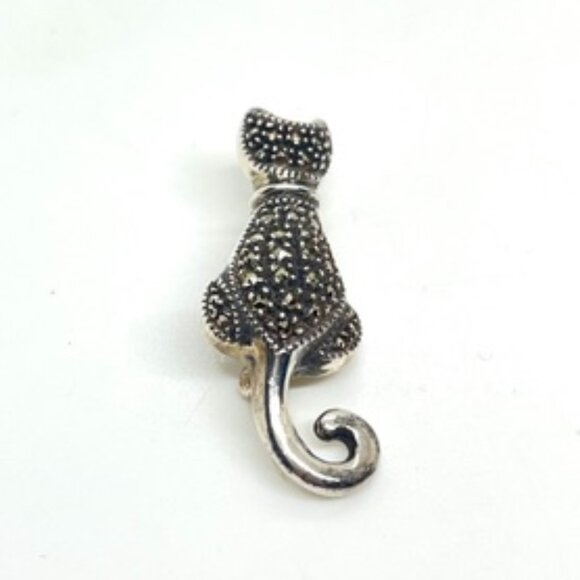 JUDITH JACK STERLING SILVER MARCASITE CAT BROOCH PIN VINTAGE SIGNED 925 - Picture 3 of 13